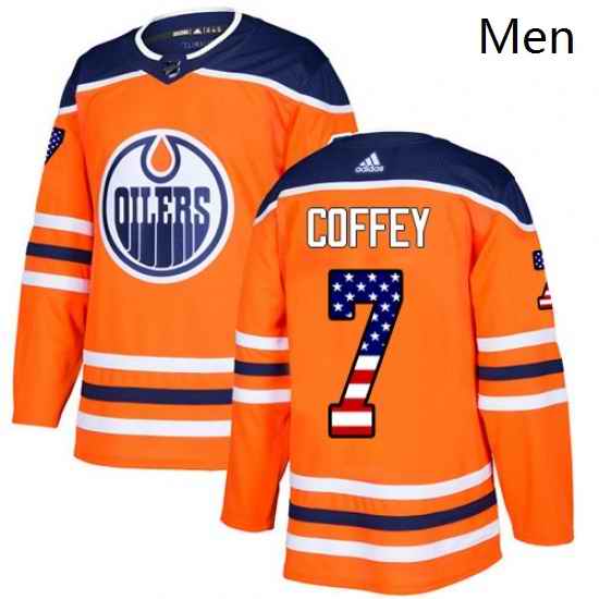 Mens Adidas Edmonton Oilers 7 Paul Coffey Authentic Orange USA Flag Fashion NHL Jersey